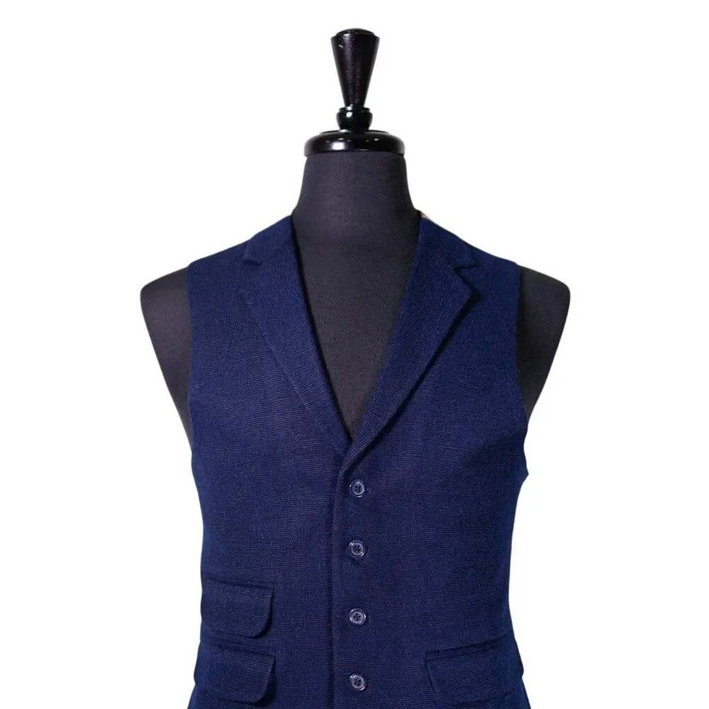 Mens Navy Blue Vest 40R Wool Corduroy Waistcoat Preppy Casual Formal Wedding